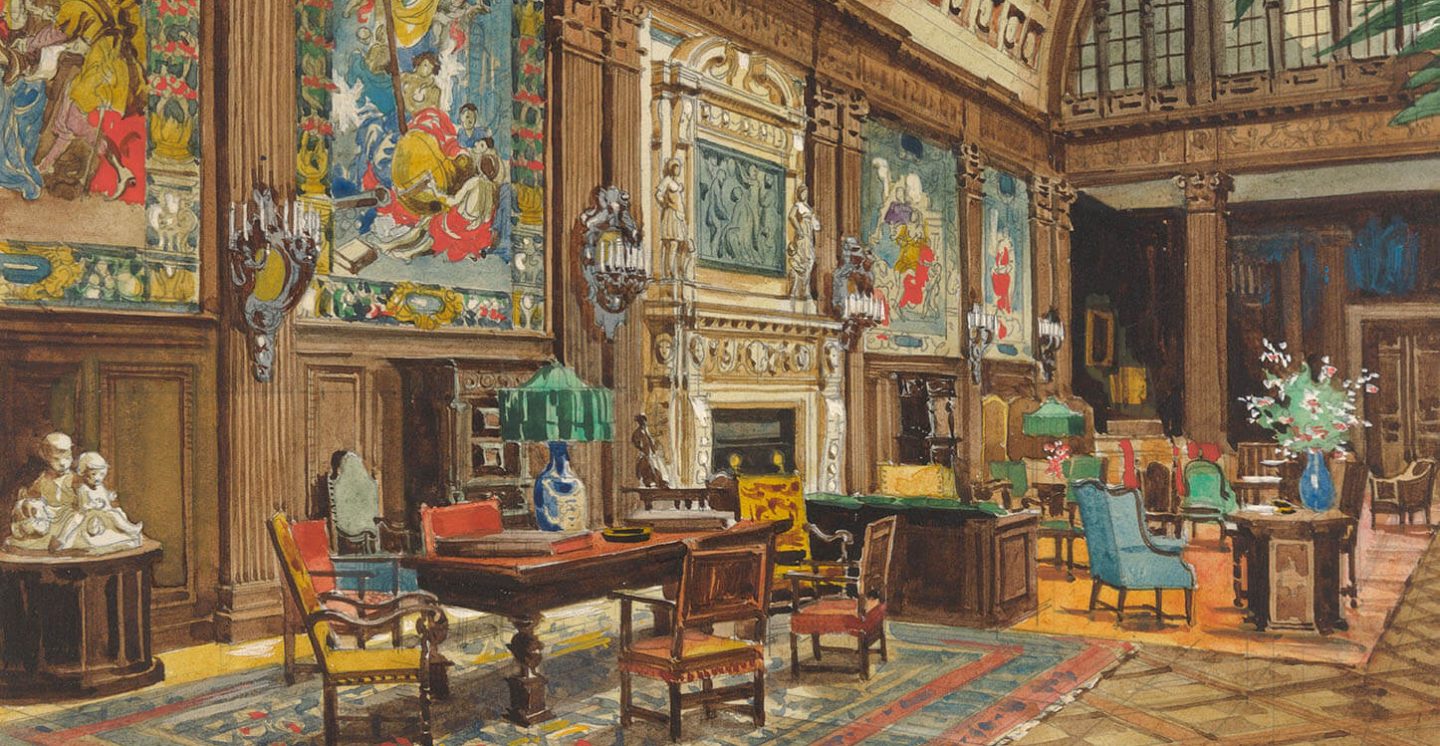 Carl Behr, Obere Halle der Villa Hügel, Aquarell, 1920/21 © Historisches Archiv Krupp