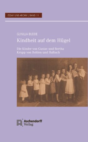 Das Buchcover trägt den Titel, den Namen der Autorin und zeigt eine historische Aufnahme der elf Kinder der Schwestern Bertha Krupp von Bohlen und Halbach und Barbara von Wilmowsky.